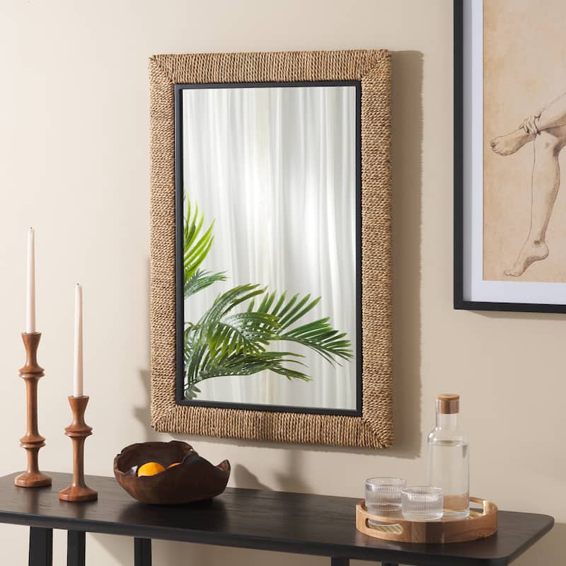 SAFAVIEH Home Amelda 24 x 36-inch Vertical Rectangle Natural/Black Mirror - 24.4"W x 1.6"D x 36.2"H