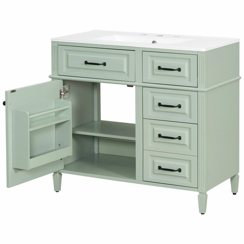 36-Inch Bathroom Vanity with Ceramic Sink Top, Solid Wood Frame and MDF Cabinet