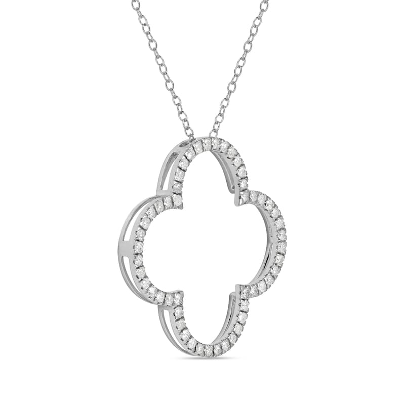 1/6ct - 1ct TDW Diamond 14K Gold Open Clover Pendant Necklace for Women