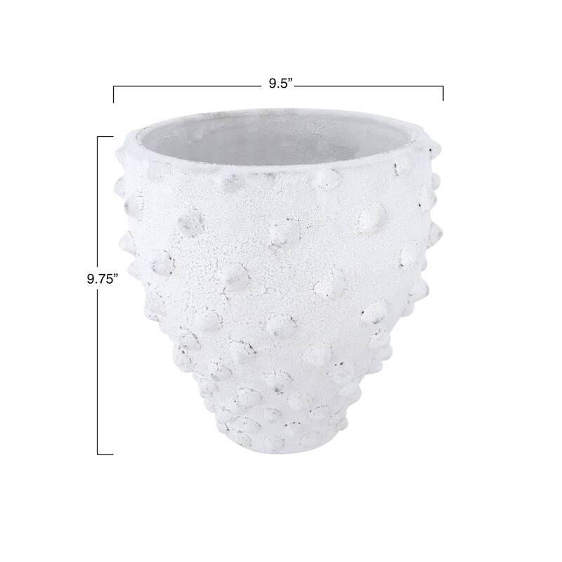 9.75"H Textured Terracotta Planter with Pointed Polka Dot Design (Holds 9" Pot/Each one will vary)