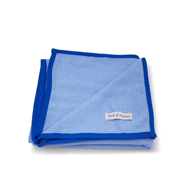slide 2 of 3, WoA All Natural Cotton Woven Baby Blanket- Baby Blue w/Royal Blue Hemming