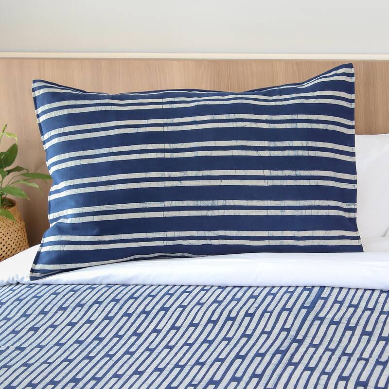 Novica Handmade Simply Striped Batik Cotton Pillow Sham