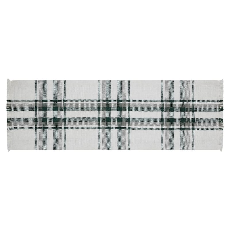 Harper Plaid Green White Runner Fringed 12x36