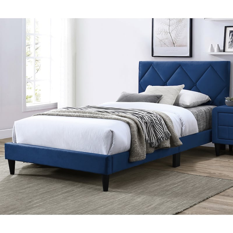 Velvet Upholstered Adjustable Headboard Full Bed with Tufting Design
