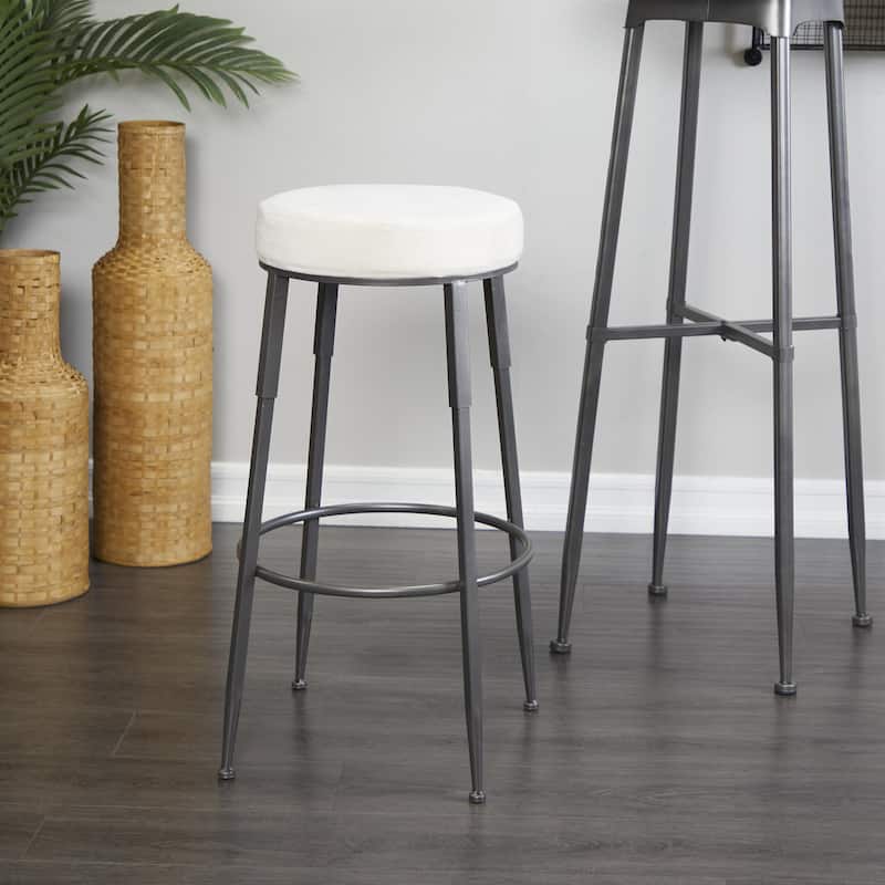 Metal Bar Stool with Cream Cotton Seat - Gray - Roche River Decor