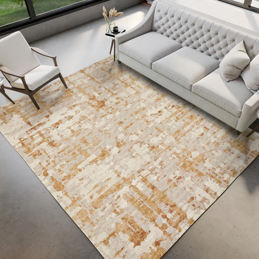 Indoor/ Outdoor Bravado Abstract Crosshatch Caramel Washable Area Rug