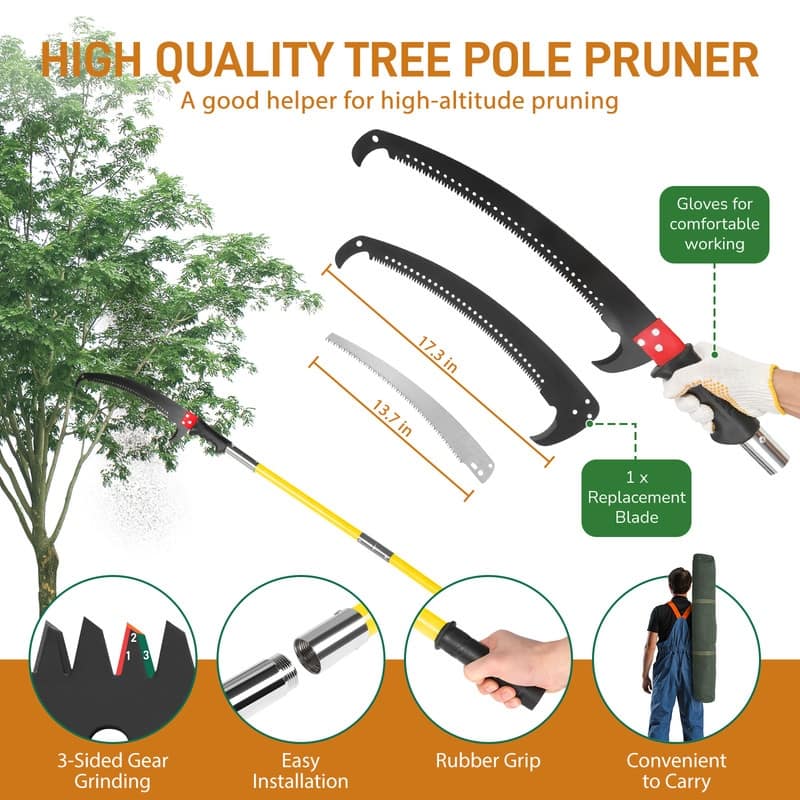 Light-weight Long-handle Manual Pole Saw Tree Trimmer - 318.9*14.2*1.2 inch