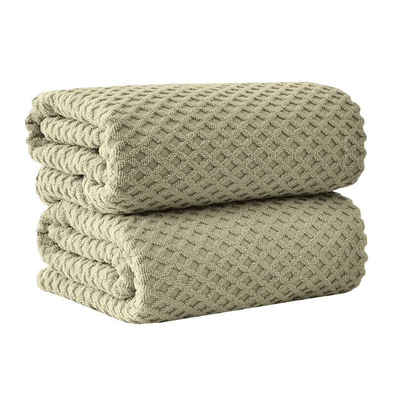 Linery & Co. Cotton Diamond Waffle Texture Bath Towels - Bath Sheet (Pack of 2) - Desert Sage Green