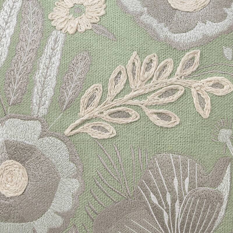 Handwoven Embroidered Floral Square Throw Pillow - 20" - Green and White