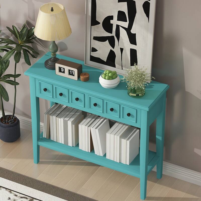 Entryway Table with 2 Drawers(Teal)