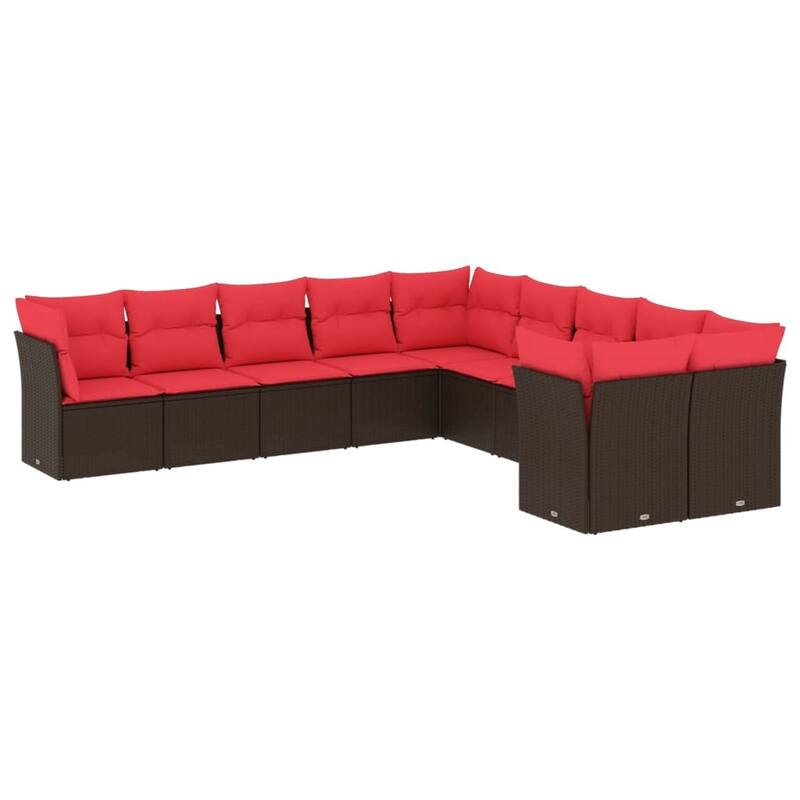vidaXL 10/11 Piece Patio Sofa Set with Cushions Brown/Gray Poly Rattan - 21.7 x 24.4 x 27.2