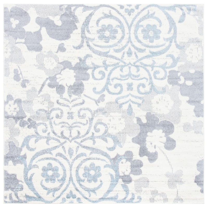 SAFAVIEH, Adirondack Rena Damask Floral Distressed Rug - 8' Square - Ivory/Grey