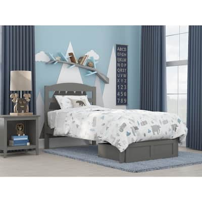 Twin Bed with Storage Drawer - Grey Platform Bed Frame - Modern Design