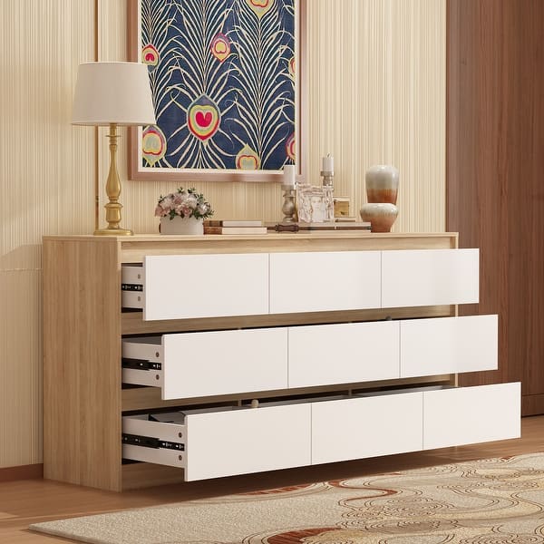 Modern Dresser for Bedroom 9 Drawers Wood Dresser Chest of Drawers