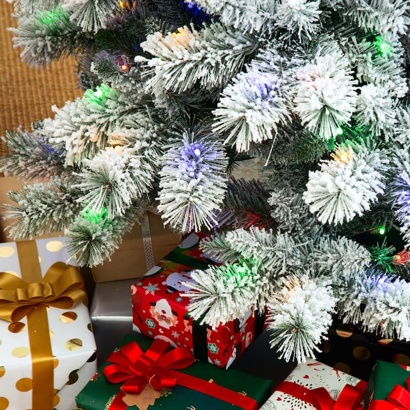 Glitzhome 6FT/7.5FT/9FT Warm White or Multi-Colored Pre-Lit Flocked Pine Artificial Christmas Tree