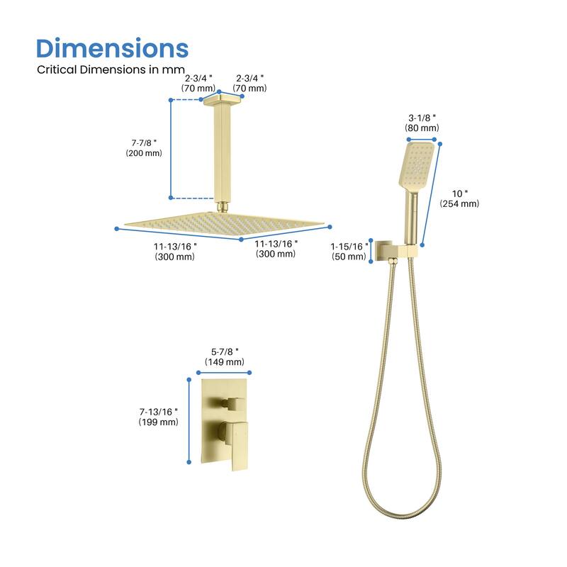Pressure Balanced Ceiling Mounted 3-Function Shower System with Rough In Valve