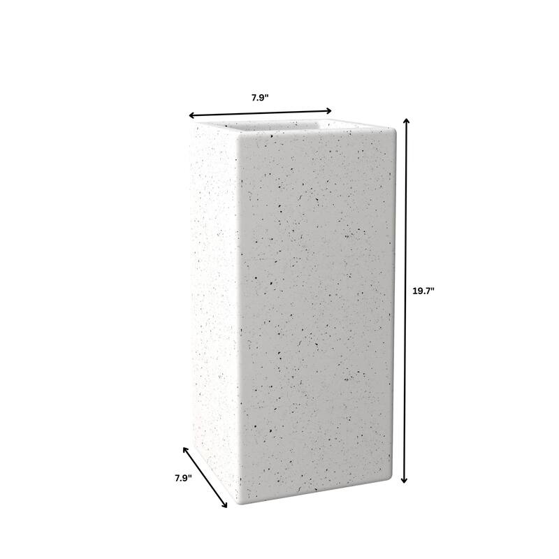 Modern Tall Square in Fiberstone and MGO Clay Planter Terra Series - 20 Inch - Dotted White