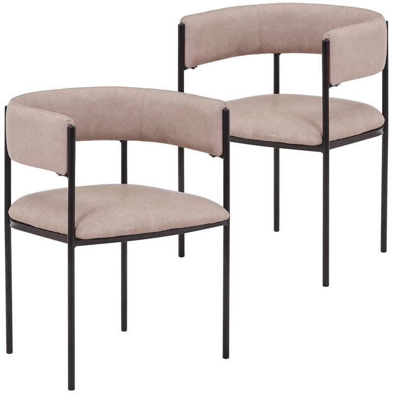 Dining Chair in Leather with Open-Back and Powder Coated Iron Legs Set of 2