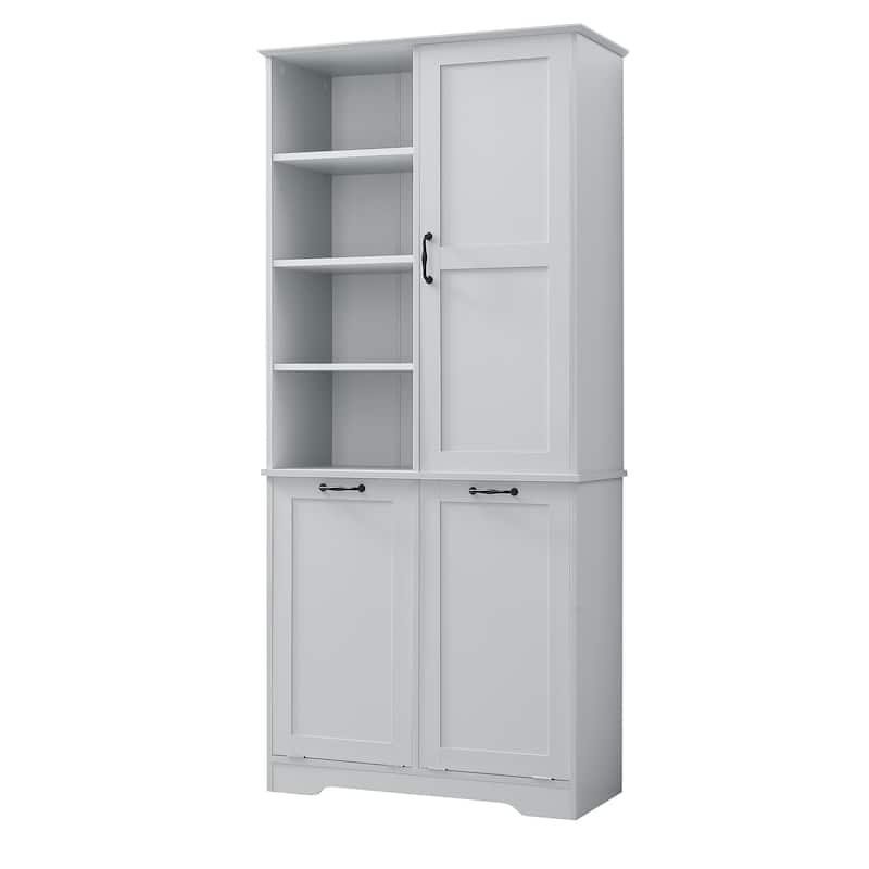 Bathroom Storage Cabinet with Doors and Drawers, Tilt-Out Laundry Hamper, Freestanding Style, Open Shelve, Adjustable Shelf