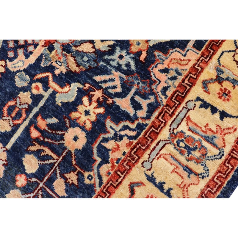 Bohemian Heriz Ziegler Chaya Blue Tan Hand-Knotted Rug - 4'0'' x 5'11''