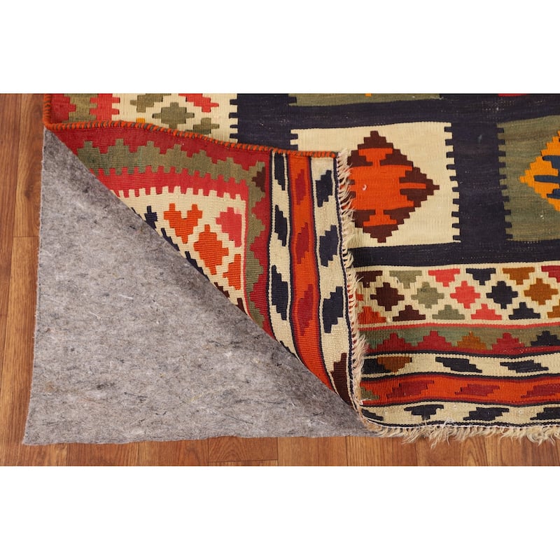Blue Kilim Qashqai Persian Vintage Area Rug Hand-Woven Wool Carpet - 4'7"x 8'8"