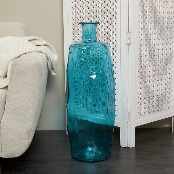 Stylish Recycled Glass Tall Spanish Bottleneck Vase - Blue or Teal