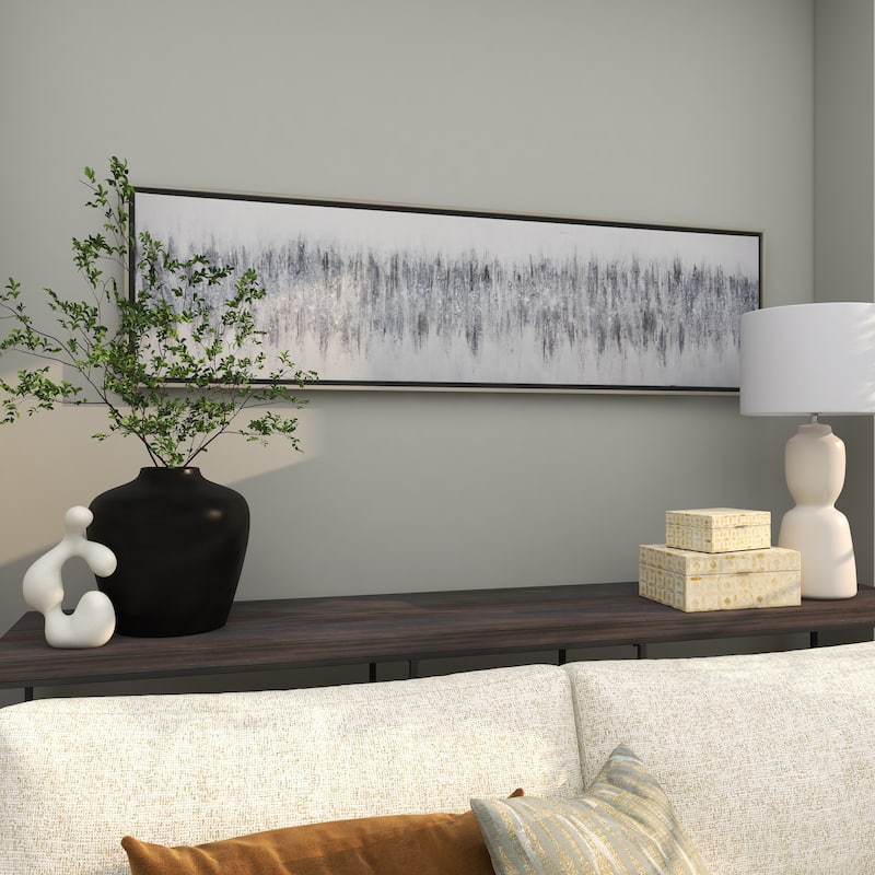 Gray Canvas Abstract Living Room Framed Wall Art with Silver Frame