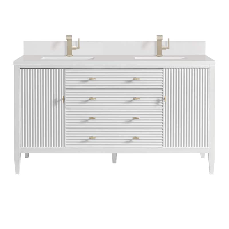 James Martin Vanities 485-V60D-1WZ Myrrin 60" Double Basin Wood Vanity - Bright White - Painted
