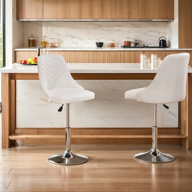 Javlergo Set of 1/2/3 Brown & White PU Leather Adjustable Swivel Bar Stools for Kitchen Living Room Office