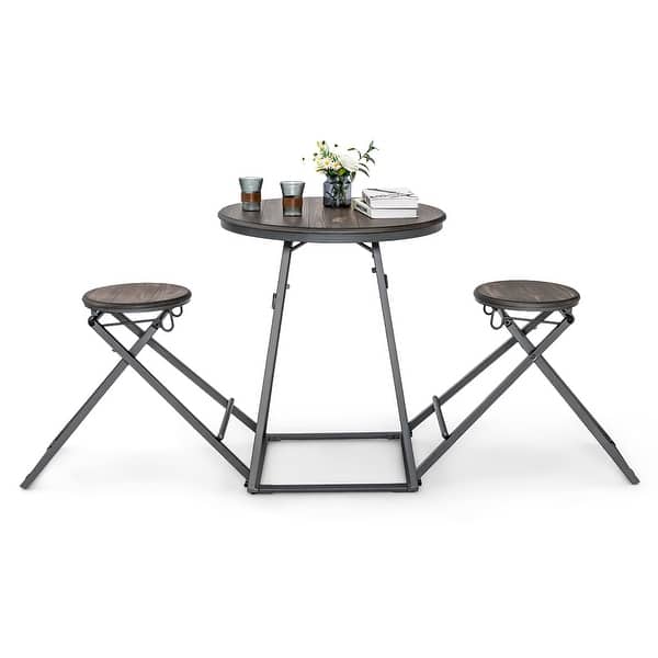 slide 2 of 10, Costway 3-Piece Bar Table Set Round Pub Dining Table & 2 Foldable - See Details Grey - See Details