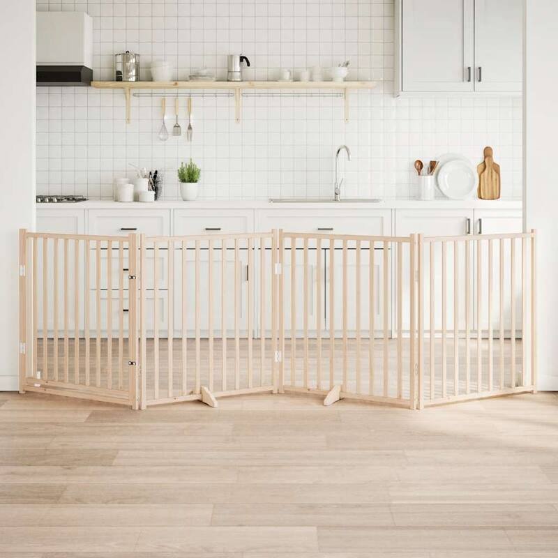 vidaXL Dog Gate Set of 4 Natural Wood Solid Fir Wood Medium Foldable - 11.8 x 126.0 x 35.4