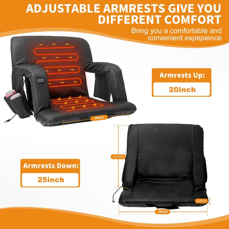 DoCred Heated Stadium Seat with Back and Arm, 6 Reclining Positions