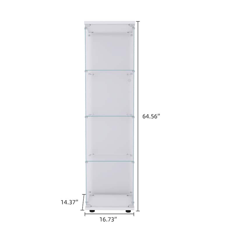 Lighted 4 Shelves Glass Cabinet Glass Display Cabinet with One Door, White