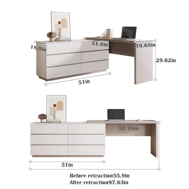 Expandable Double Dresser Desk for Home And Office With 6 Drawers