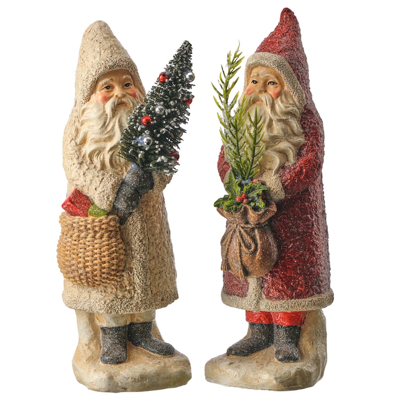 8.5" Vintage Resin Santa Set of 2