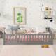 Twin/Full/Queen size Floor Platform Bed with Fence and Door for Kids, Toddlers
