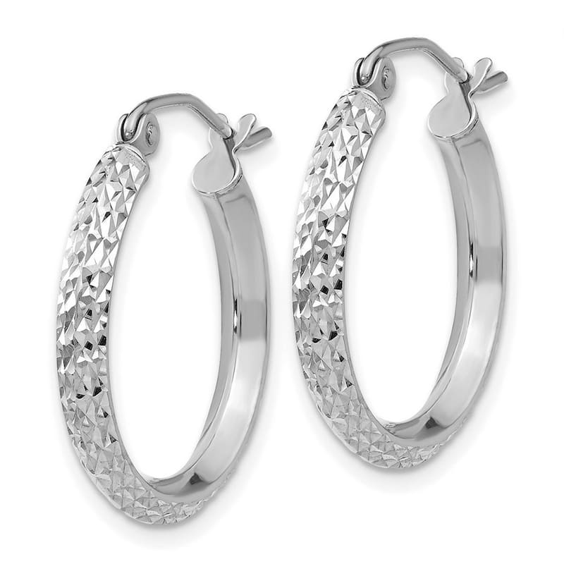 Curata 14k White Gold Knife Edge Sparkle Cut 2.5x20mm Hoop Earrings - 20mm long 2.5mm Thick