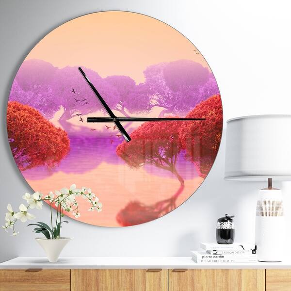 slide 2 of 10, Designart 'Red and Purple Japanese Gardens' Oversized Traditional Wall CLock