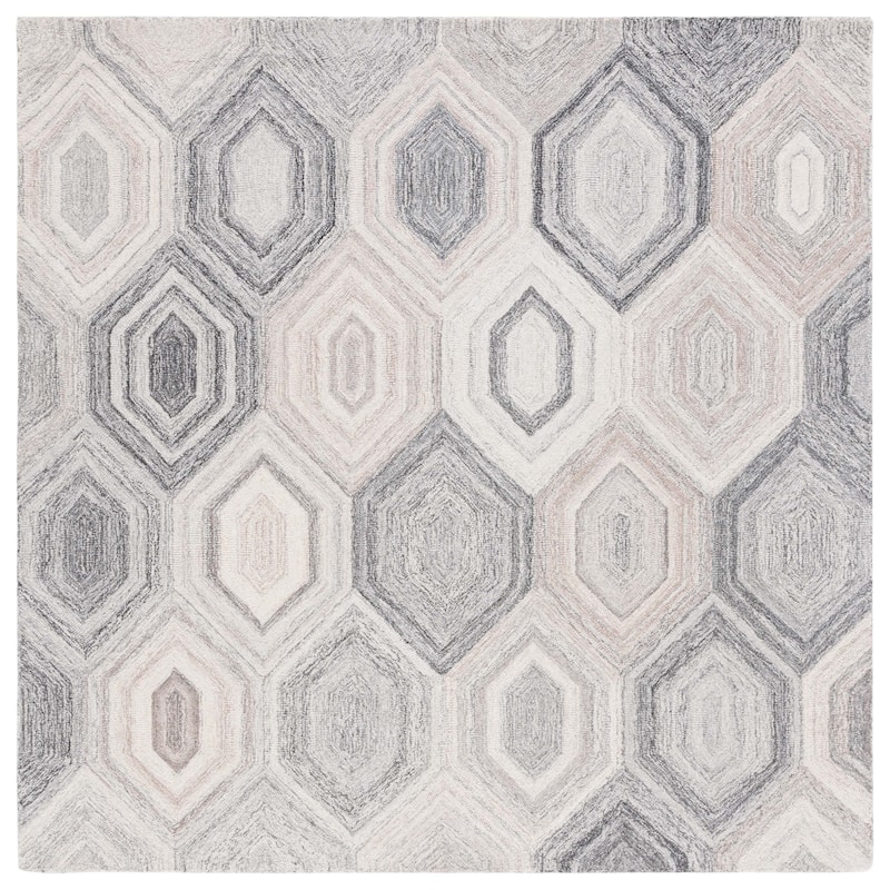 SAFAVIEH Handmade Abstract Zaide Modern Wool Rug - 6' Square - Natural/Grey