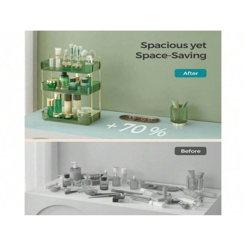 3-Tier Vertical Makeup Storage Organizer with Plated Metal Frame and Handle - 6.6”D x 12”W x 18.9”H