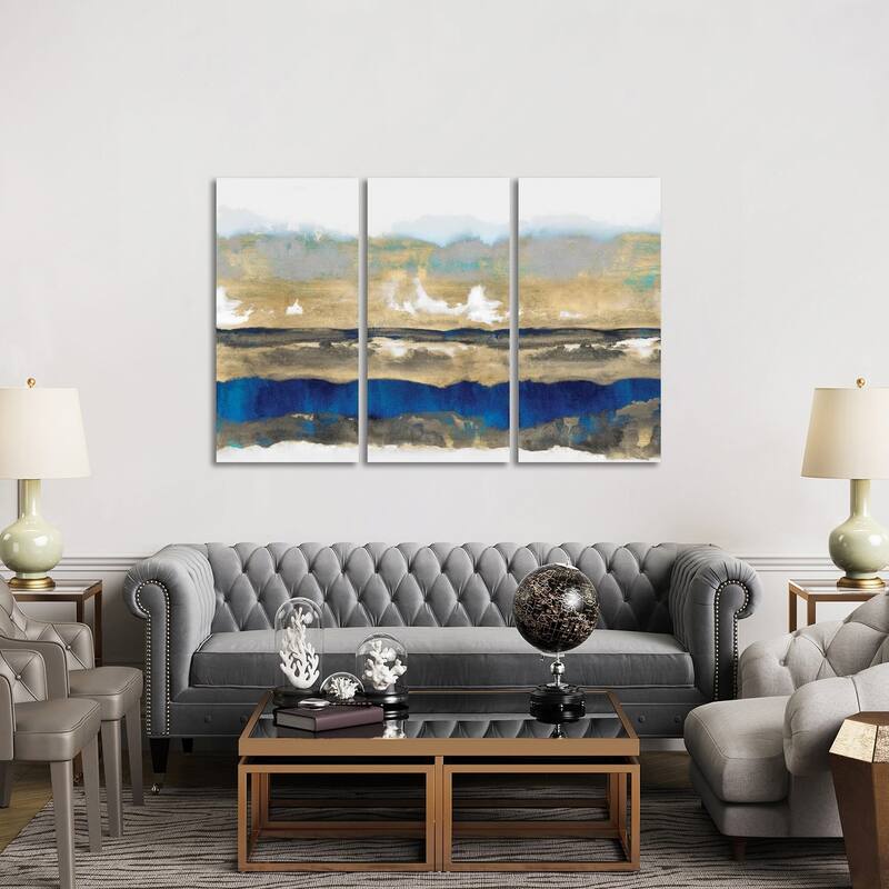 iCanvas "Strata In Blue & Gold" by Rachel Springer 3-Piece Canvas Wall Art Set - 40x60x1.5