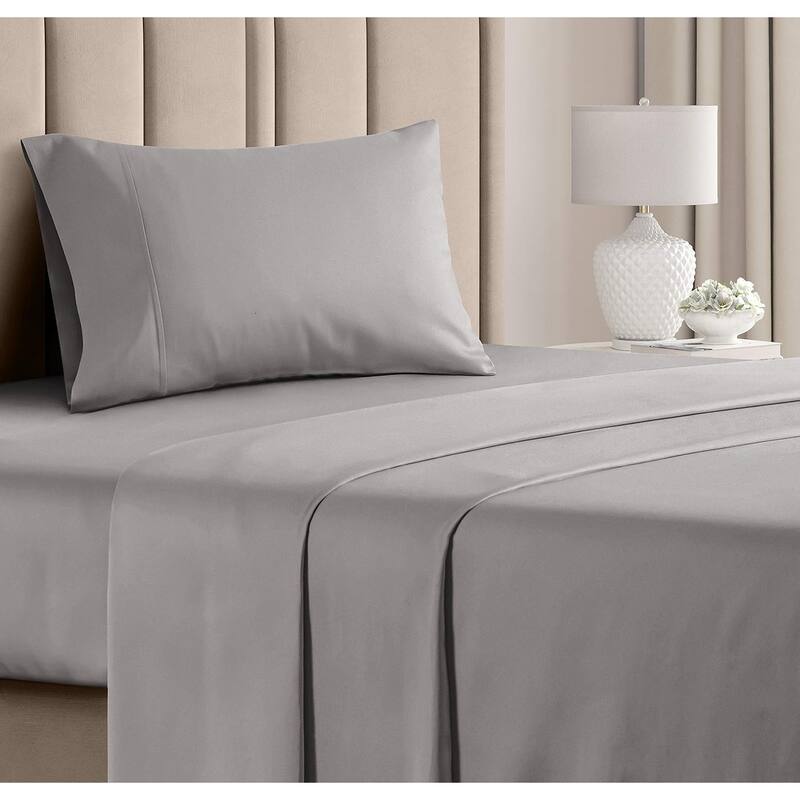 CGK Linens 4 Piece 100% Cotton 400 Thread Count Soft & Comfy Bed Sheet Set - Twin - Light Grey