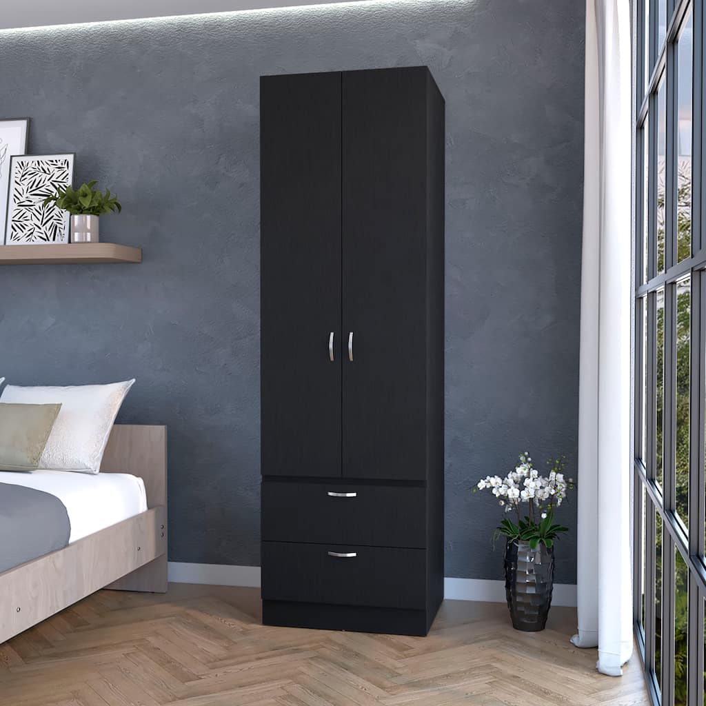 Tall Mayer Wardrobe in Melamine with Two Doors and Two Drawers - N/A