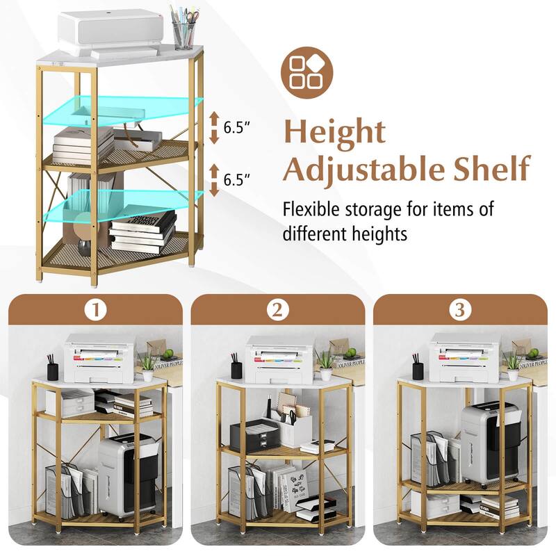 Costway Corner Printer Stand with Charging Station Adjustable Metal - See Details