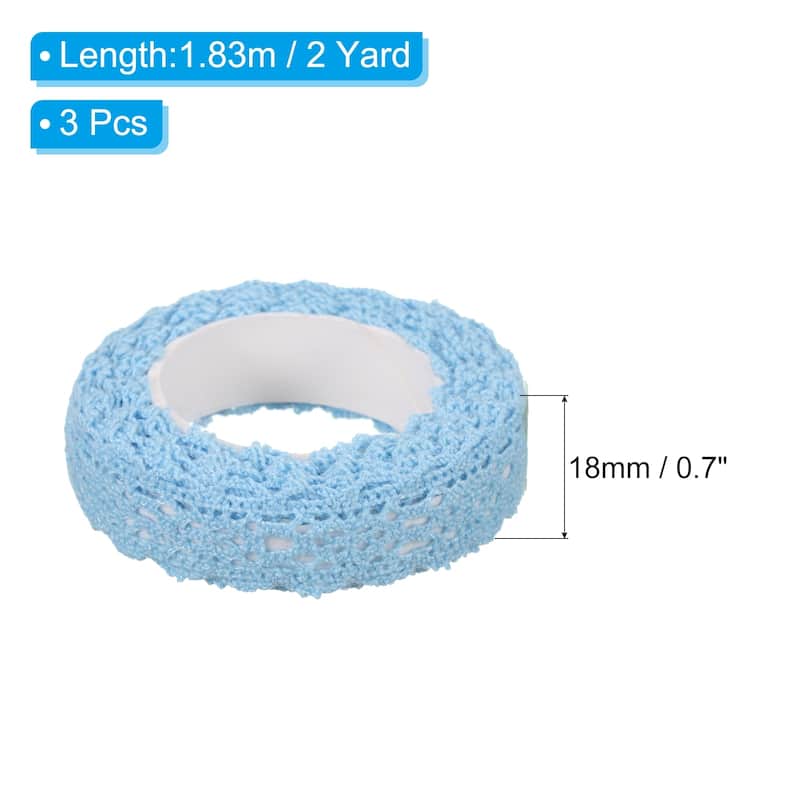 3pcs 0.7" Wide 2 Yards Self-Adhesive Lace Tape Ribbon for Craft - Blue