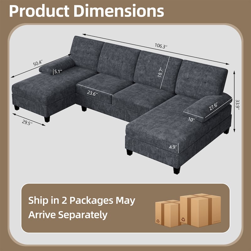 106'' Sectional Sofa with Thick Cushions for Living Room
