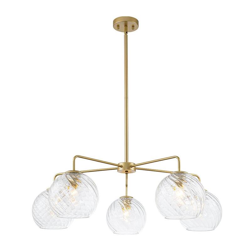 5-Light Blue Swirled Glass Globe Bubble Round Chandelier 35in