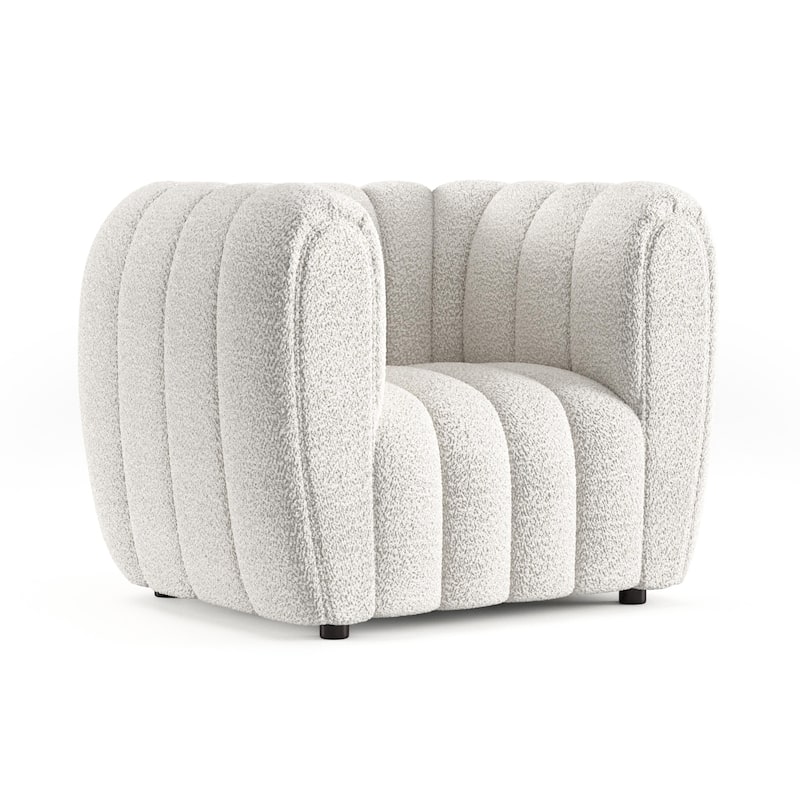 Furniture of America Lucinda Modern Vertical Channel Tufted Boucle Accent Chair with Wooden Legs