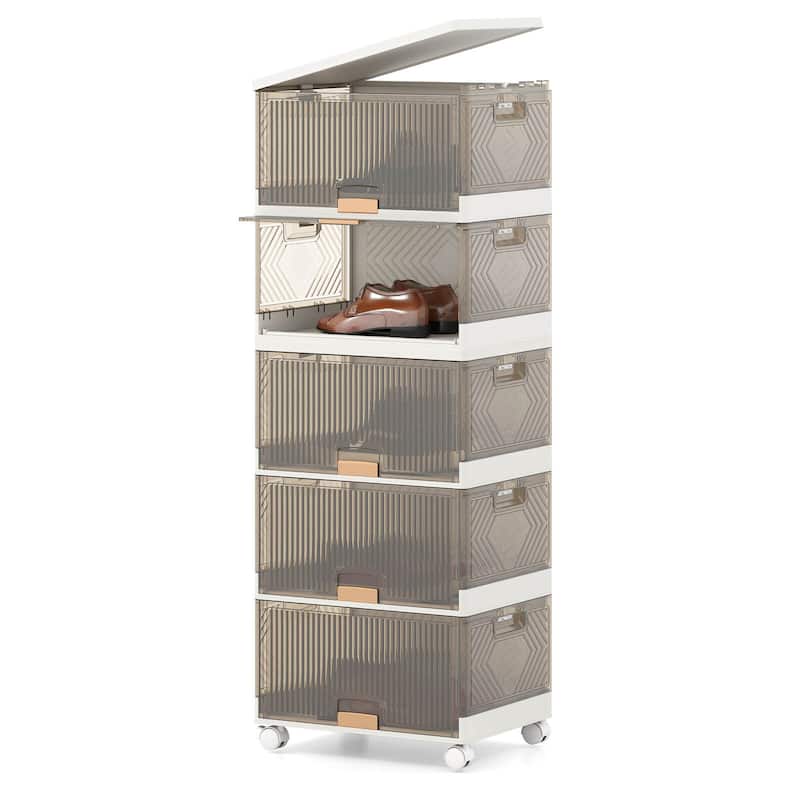 Costway 5-Cube Stackable Storage Bins with Detachable Wheels 13.5Gal - See Details
