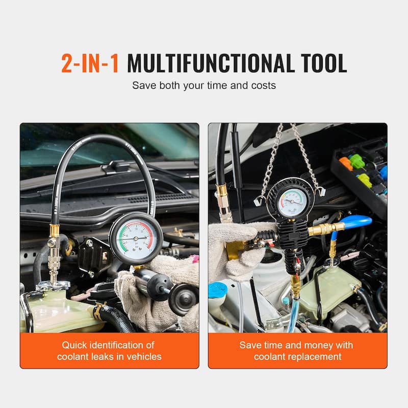 Universal Radiator Pressure Tester Kit, Coolant Pressure Tester Kit with Manual Pump and Color-coded Test Caps